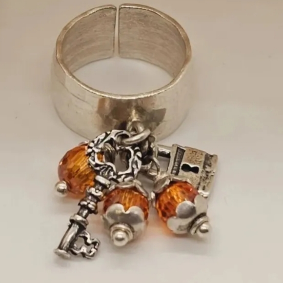 Orange CZ Faceted Sterling Charm Artisan Ring- Adjustable NWB - Picture 5 of 5